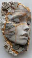 Naklejka premium girl face with marble texture