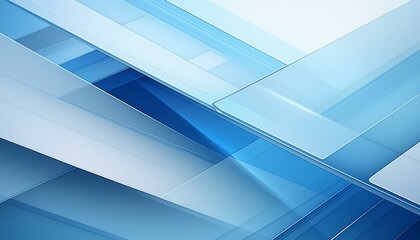 Layers of translucent geometric forms in a palette of cool blues and whites