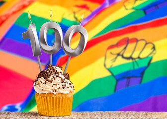 Birthday card with gay pride colors - Candle number 100