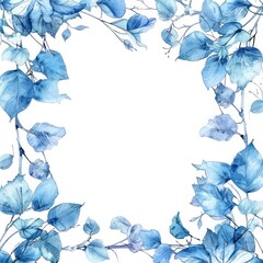 watercolor frame with blue leaves and branches