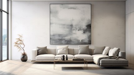 The wall showcases a minimalist painting, a quiet yet powerful statement that accentuates the harmony found in simplicity