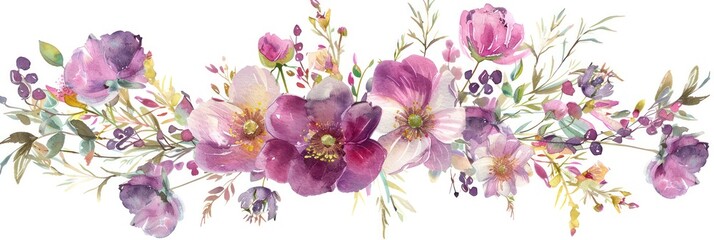 wedding corner sequence of flowers without stems, watercolour painting