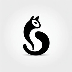 Elegant black art cat icon logo
