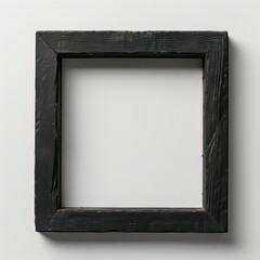 wooden thin picture frame mockup in black on white background, empty space