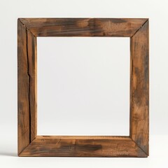 wooden thin picture frame mockup in black on white background, empty space