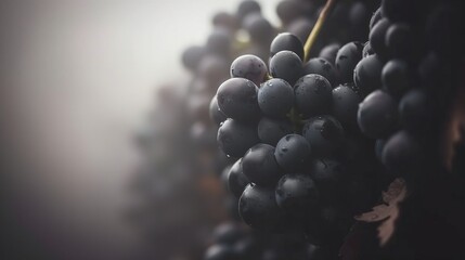 Close-up ripe dark grapes bunches. Harvesting grapes for wine production concept