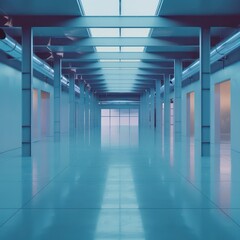 realistic warehouse with light blue glowing space