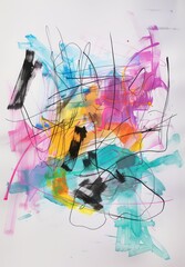 drawing of an abstract painting with neon colours