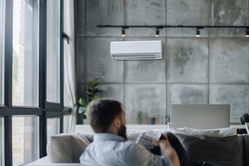 Obraz premium Energy-saving air conditioning, fresh and natural modern living room.