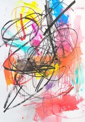 drawing of an abstract painting with neon colours