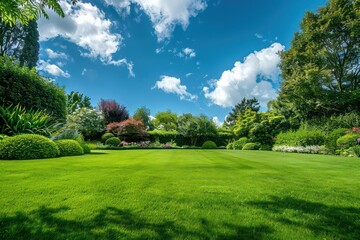 beautiful garden lawn with a large beautiful blue sky in the background