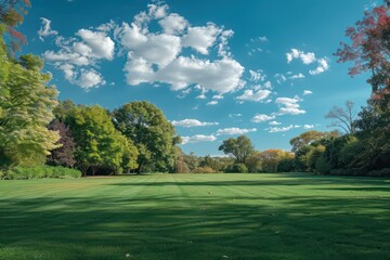 Obraz premium beautiful garden lawn with a large beautiful blue sky in the background