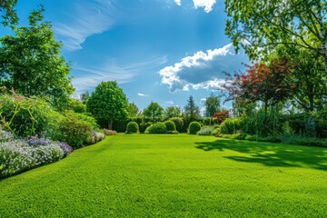 beautiful garden lawn with a large beautiful blue sky in the background