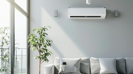 Energy-saving air conditioning, fresh and natural modern living room.