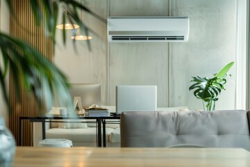 Energy-saving air conditioning, fresh and natural modern living room.