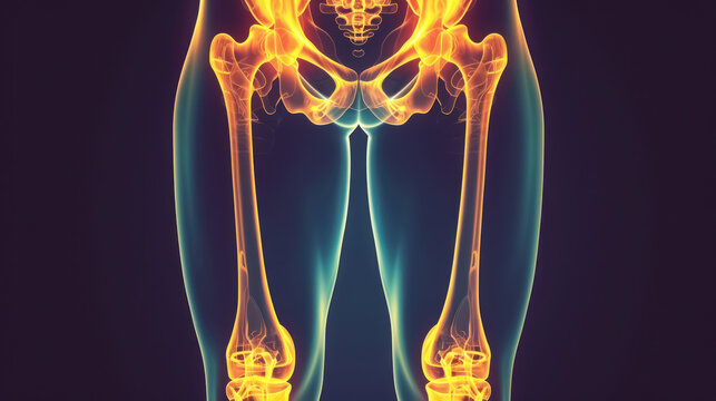 radiant x-ray view of the human femur with detailed bone structure
