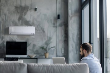 Energy-saving air conditioning, fresh and natural modern living room.