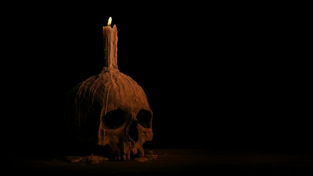 Isolated Skull And Melted Candle With Alpha Channel
