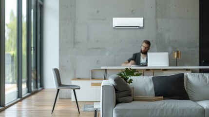 Energy-saving air conditioning, fresh and natural modern living room.