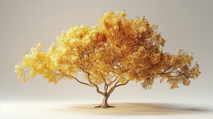 one isolated golden tree on white background, in a style of futurism, luxury tones, perspective, gold and platinum