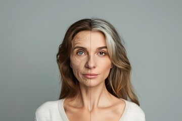 Aging process and mature health intertwined with skincare solutions, lifestyle adaptations, and anti-aging treatments.