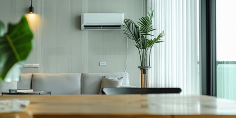 Energy-saving air conditioning, fresh and natural modern living room.