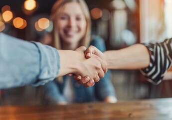 shaking hands with new potential customer or employees during a meeting in the office. 