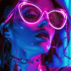 Girl, techno-dance, nightclub, neon sunglasses, rave
