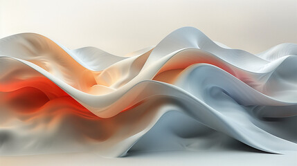 Abstract waves, dunes, white and red, 3d render image, landscape, ar 16:9