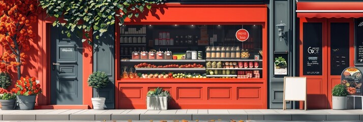 illustrated grocery store at the street