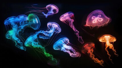 underwater colorful jellyfish light show background