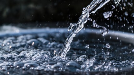gushing water from one spring on a black background