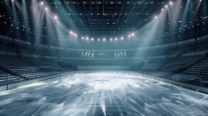 ice hockey stadium, high angle, spotlights