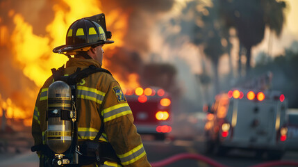 Firefighter, ambulances and flames: Emergency Action Plan, courage dedication bravery danger