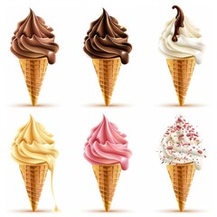 Ice cream cones with different flavors