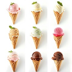 Ice cream cones with different flavors