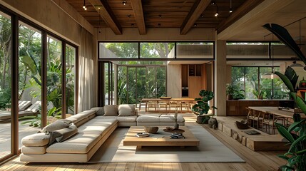 Fototapeta premium Tranquil and Elegant Rustic Modern Interior with Inviting Atmosphere