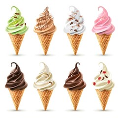 Ice cream cones with different flavors