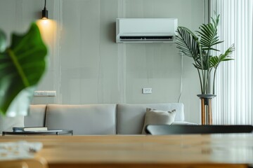 Energy-saving air conditioning, fresh and natural modern living room.