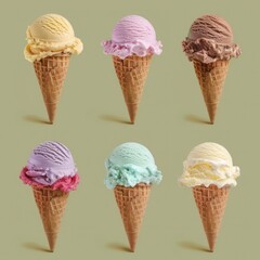Ice cream cones with different flavors