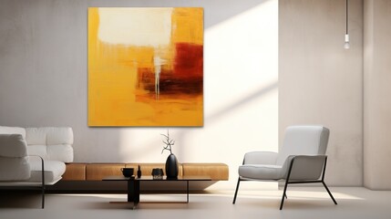 Harmony in simplicity: A minimalist painting hangs on the wall, creating a harmonious blend of form and function, inviting viewers to discover beauty in simplicity