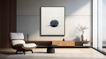 Harmony in simplicity: A minimalist painting hangs on the wall, creating a harmonious blend of form and function, inviting viewers to discover beauty in simplicity