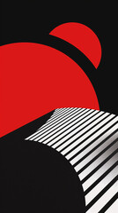 Red circular forms with black stripes