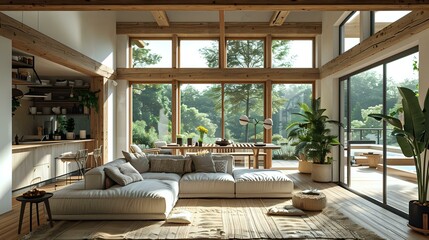 Light-Filled and Cozy Rustic Modern Living Space with Inviting Atmosphere