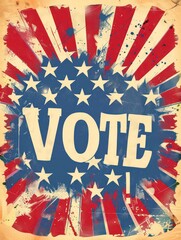 vote! vintage poster, red, white, and blue colors