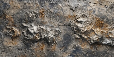 Rocky surface displaying abundant cracks and crevices. Textured and rugged natural terrain