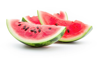 Three slices of watermelon on a white background
