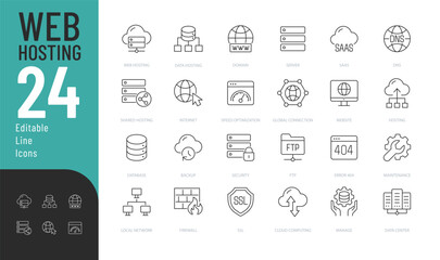 Web Hosting Line Editable Icons set. Vector illustration in modern thin line style of technology related icons: server, data, internet, domain, and more. Pictograms and infographics for mobile apps.