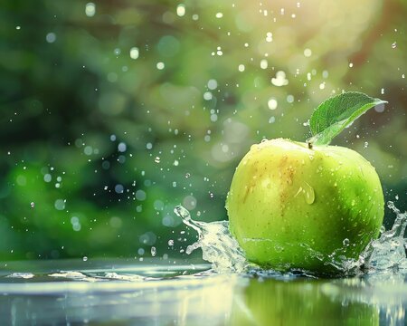 Photo of a fresh apple fruits with water splash
