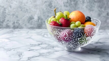Blank mockup of a patterned glass fruit bowl .